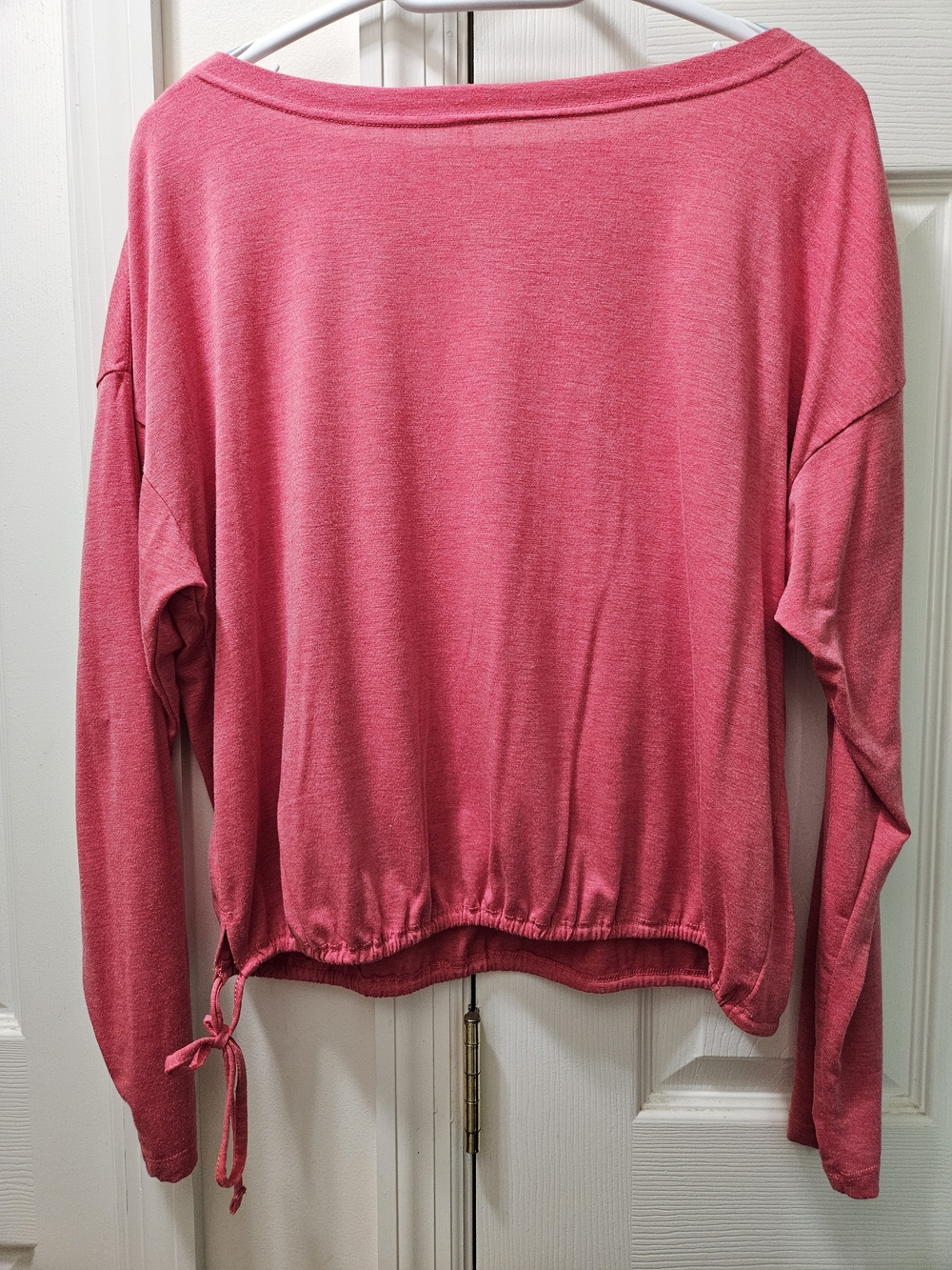 Apana Red Boatneck Long Sleeve Top with Drawstring Hem